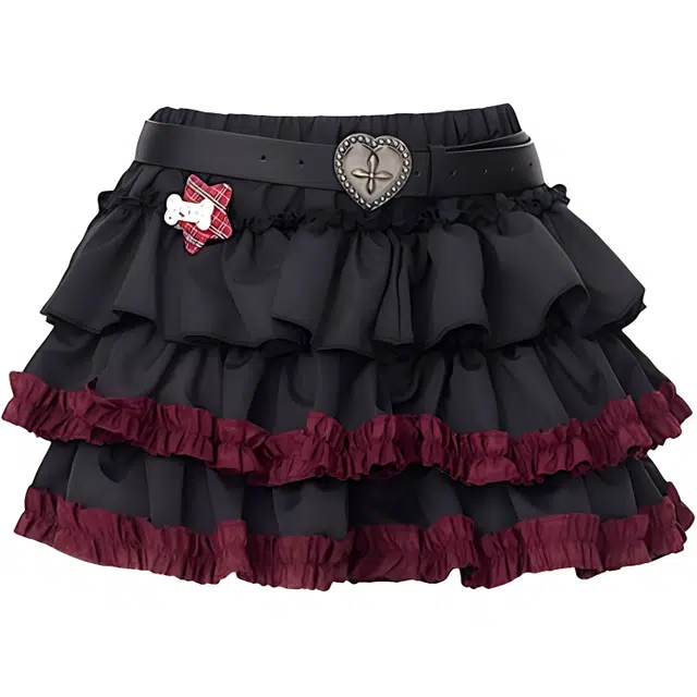 哒头下雨不愁 暗黑亚比朋克甜酷辣妹小众百搭显瘦蛋糕裙半身裙夏休闲短裙 女款 黑色