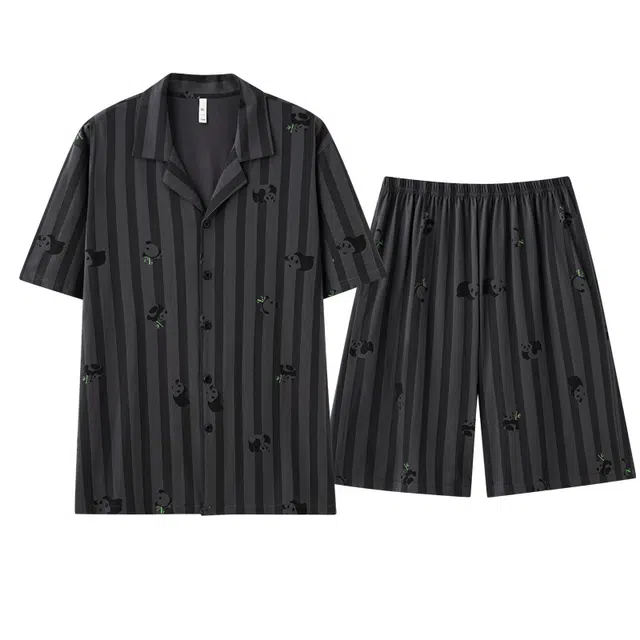 潞优野 休闲家居服短袖上衣大码五分裤夏季睡衣套装 男款