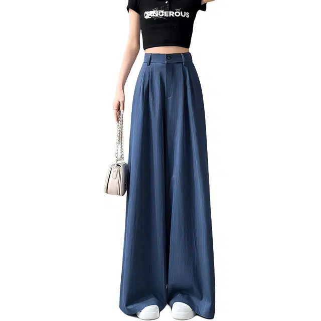 纤丝鸟 慵懒风百搭阔腿薄款高腰垂感西装小个子肌理感休闲裤 女款