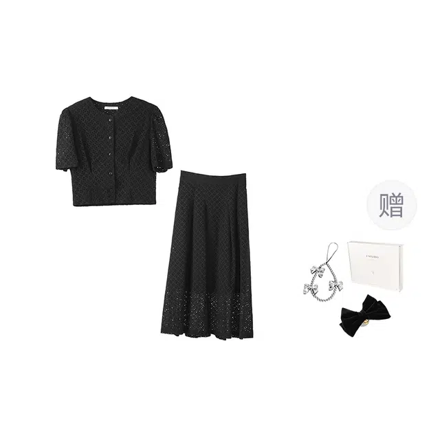 法儿家 首尔千金韩系纯棉圆领短袖高腰裙装套装 女款