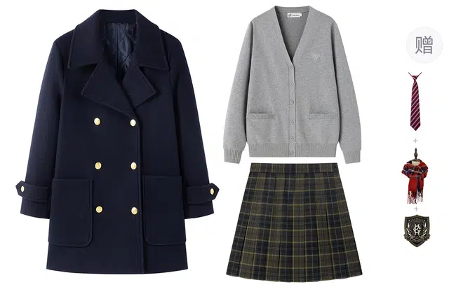 东鲸岁时记 保暖夹棉防寒舒适大口袋宽松大衣针织开衫百褶裙制服 女款