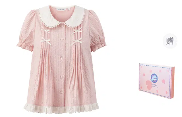 东鲸岁时记 可爱甜美蝴蝶结短袖制服 女款 粉色（礼盒装）