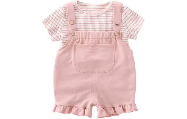 JELLYBABY Striped Tee & Overalls Set Pink