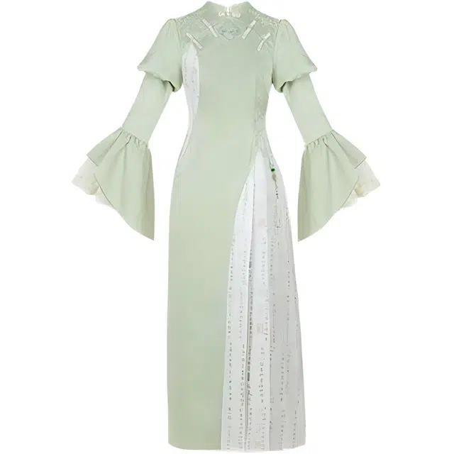 哒头下雨不愁 接袖设计绣印结合旗袍 女款