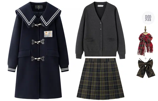 东鲸岁时记 牛角扣大衣单排扣针织衫格纹短裙制服 女款