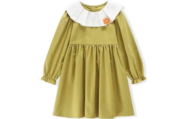 梦特娇 童装 花边长袖宽松儿童连衣裙 女童 黄绿