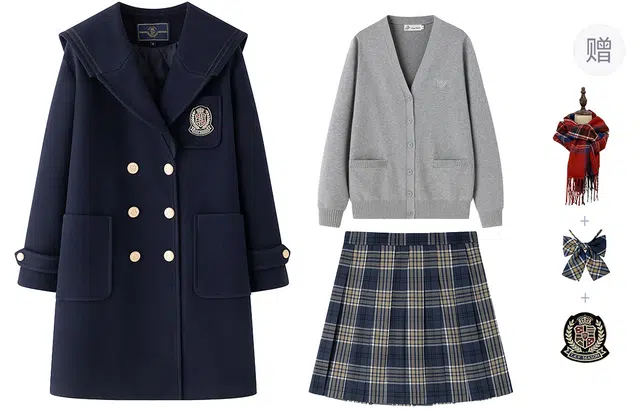 东鲸岁时记 温柔系大口袋保暖复古学院风大衣开衫长袖针织衫格子百褶短裙制服 女款