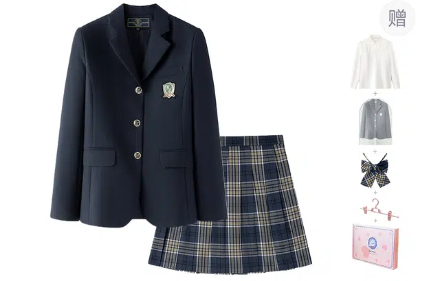 东鲸岁时记 学院风舒适长袖衬衫格子伯克利青藤高校百褶裙制服 女款