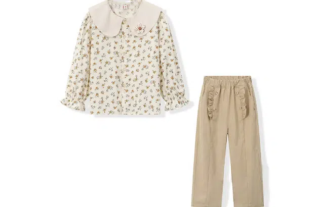 梦特娇 童装 碎花长袖衬衫休闲直筒长裤衬衫套装 女童 碎花