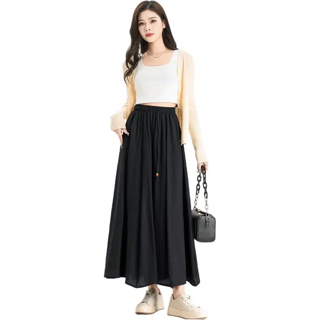 法文箱子 纯色中腰中长款休闲长裙 女款