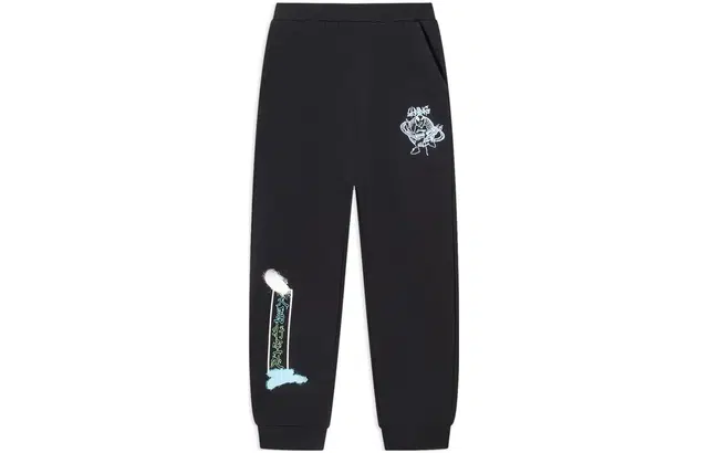 李宁儿童 运动生活系列 童装 卡通图案印花束脚休闲裤 儿童款 黑色