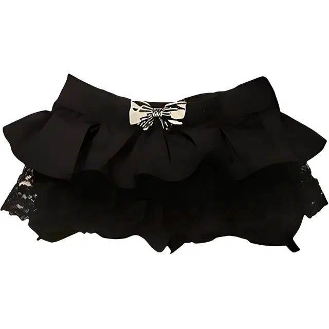 哒头下雨不愁 私有浪漫高级感蝴蝶结蕾丝设计感半身裙别致休闲短裙 女款 黑色