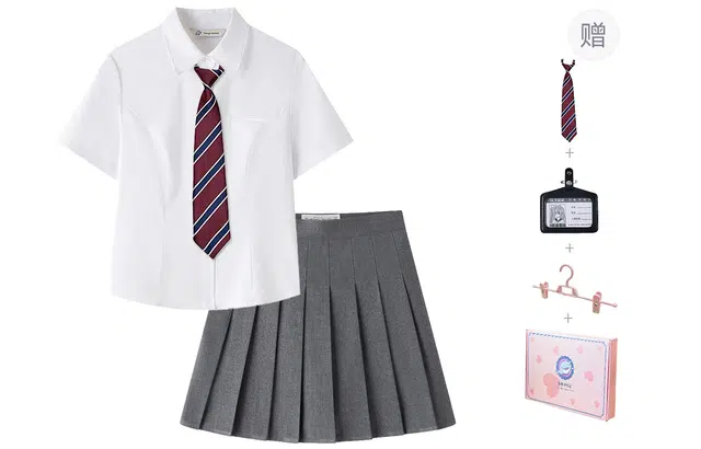 东鲸岁时记 学院风纯色翻领短袖衬衫百褶裙制服 女款 礼盒装