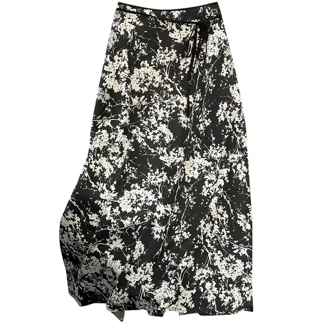 她池 高腰垂感复古舒适百搭时尚休闲长裙 女款 黑米花色