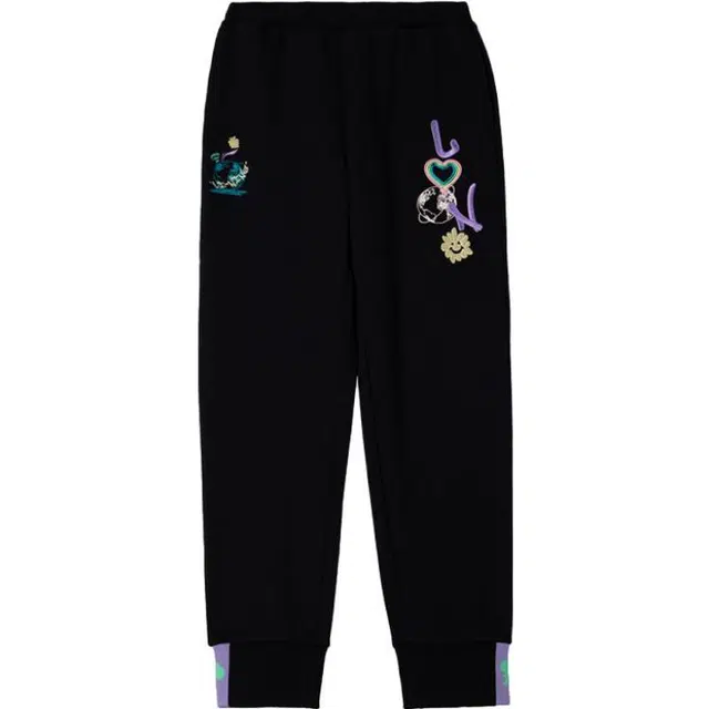 李宁 童装 纯色束脚加绒加厚保暖运动裤 女童 黑色