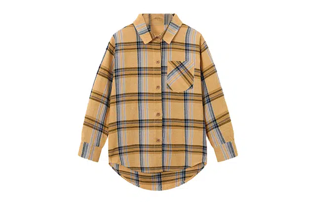 梦特娇 童装 条纹格子尖领单排扣长袖衬衫 男童女童 黄色