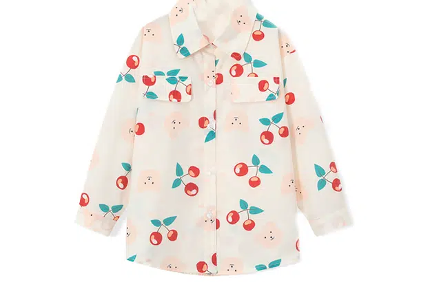 梦特娇 童装 满印小熊动物图案长袖衬衫 女童 白色