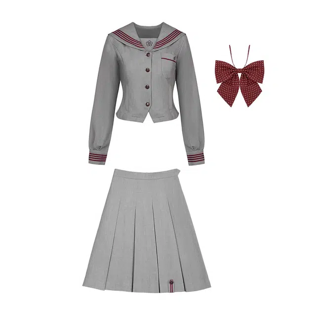 雾闪闪 学院风设计感水手服长袖制服百褶裙两件套裙装套装 女款