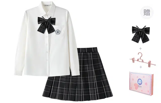 东鲸岁时记 学院风开学季尖领长袖衬衫中腰修身半裙制服 女款 白色+黑色