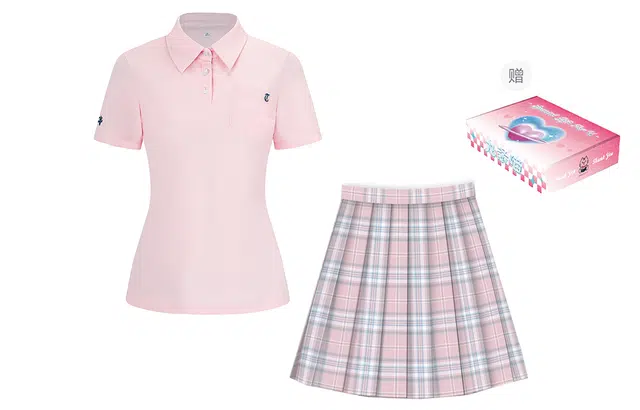 九条喵 网球衫刺绣短袖上衣休闲百搭短裙制服 女款 粉色