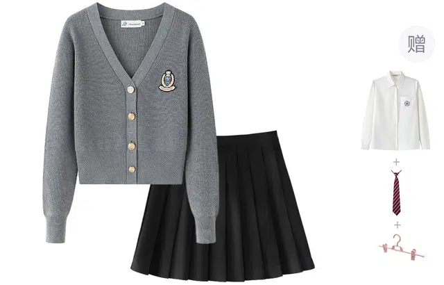 东鲸岁时记 日系小个子温柔甜美学院风松弛感高级舒适针织开衫英伦半身裙制服 女款