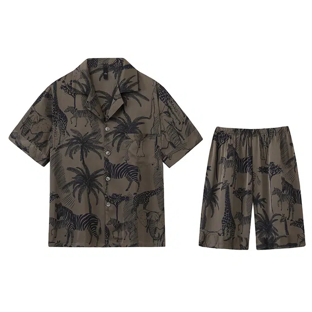 好福份 复古风冰丝薄款短袖短裤轻奢可外穿居家服夏季睡衣套装 男款