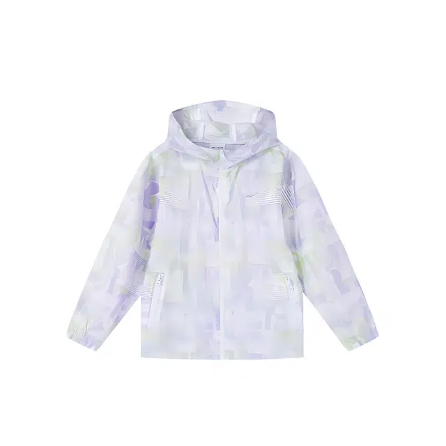 青少年 鸿星尔克 满印拉链连帽运动风衣 浅粉紫/浅绿