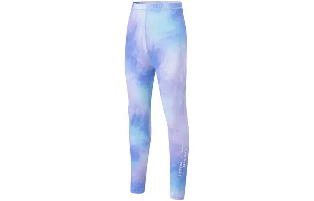 李宁儿童 童装 训练系列 扎染字母印花紧身长款运动裤 女童 蓝紫色调