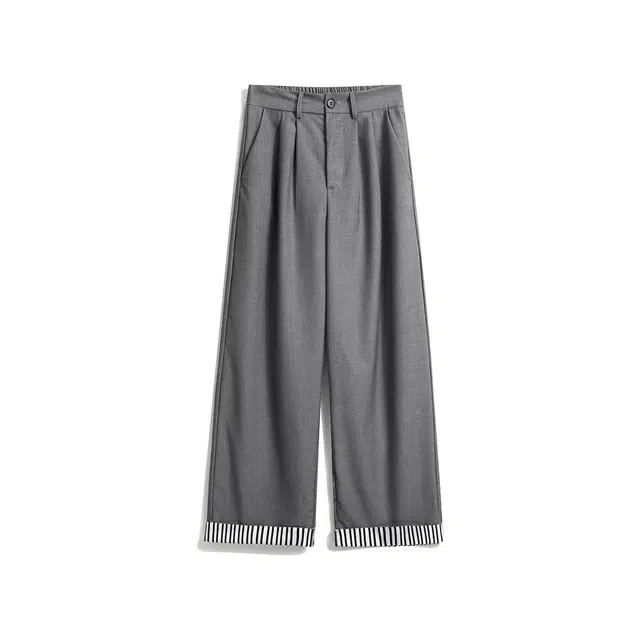 欧路得 复古卷边格纹西裤高街宽松百搭阔腿长裤美式运动休闲裤 男款