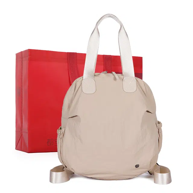 都宝路 多功能轻便大容量贝壳慵懒风百搭六边形背包 织物 双肩包 大号 女款 森绿/浅驼/黑色