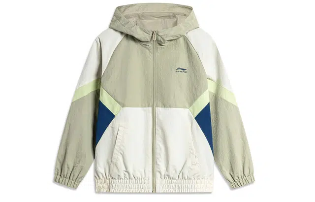 大童 李宁儿童 运动生活系列 撞色拼接长袖连帽休闲风衣 榆枝绿