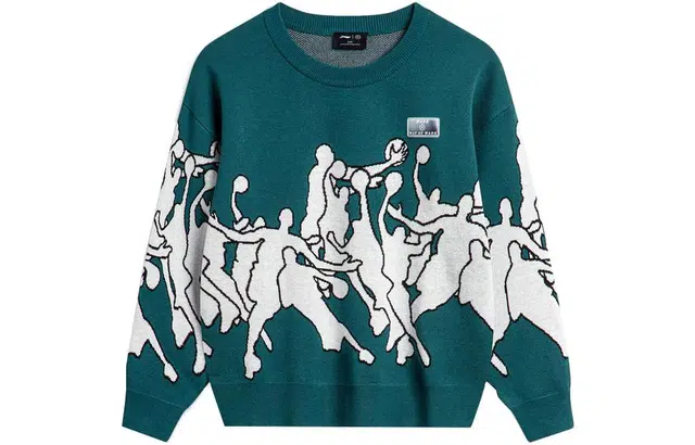 李宁儿童 印花圆领套头宽松长袖毛衣 儿童款 海域蓝