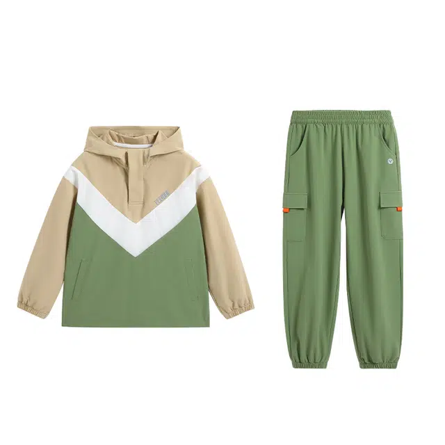 英氏 童装 撞色拼接连帽高弹透气训练服大口袋反光长裤休闲运动套装 春秋 男童