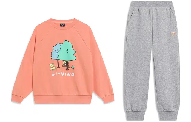 李宁儿童 字母套头长袖卫衣运动卫裤运动套装 儿童款 橙色