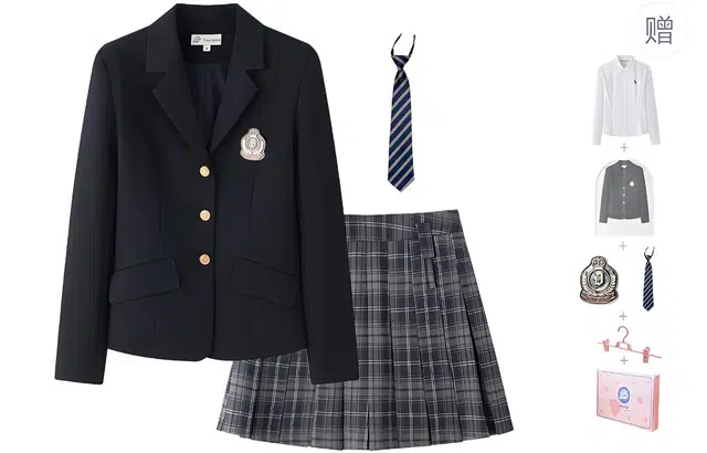 东鲸岁时记 学院风舒适气质上衣收腰修身半裙制服 女款 藏青色+灰黑色