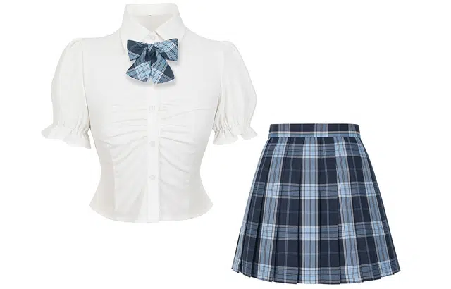 九条喵 百搭通勤尖领短袖上衣修身中腰半身裙制服 女款