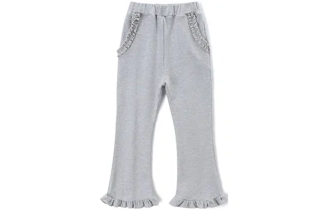 梦特娇 童装 纯色木耳边微喇高腰休闲裤 女童 灰色