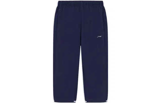 李宁儿童 童装 跑步系列 纯色松紧腰束脚反光速干七分针织运动裤 男童 水手蓝