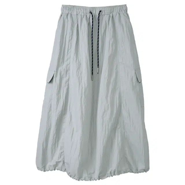 法儿家 降落伞半裙春季韩系氛围感甜美花苞抽绳休闲长裙 女款 绿色