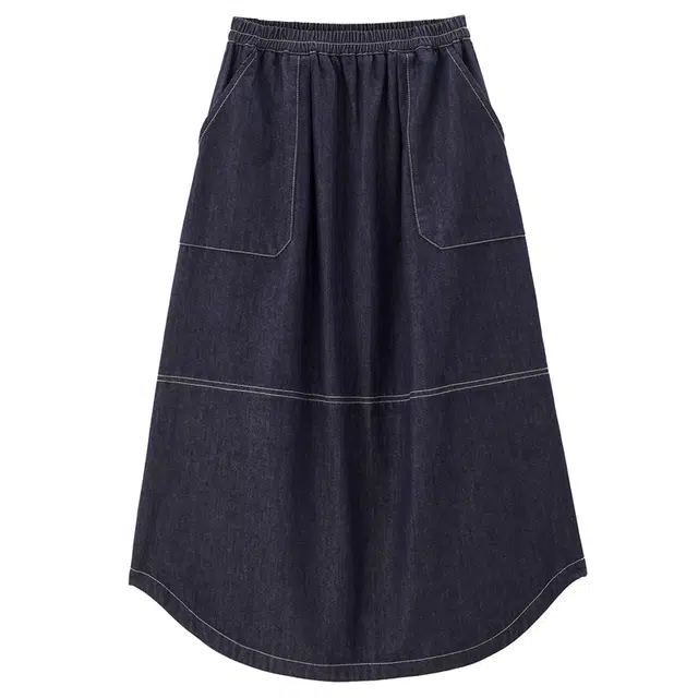 佐丹奴 洗水明线破骨高腰纯色中长款休闲长裙 女款 深蓝