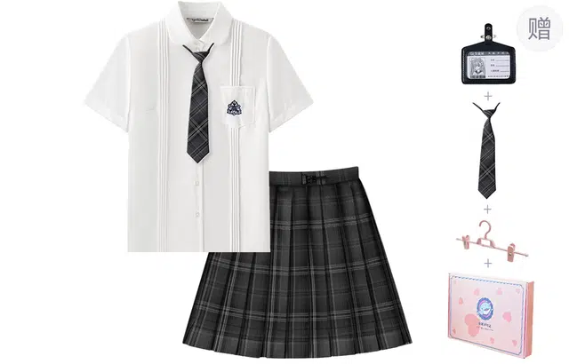 东鲸岁时记 学院风尖领短袖衬衫中腰半身裙制服 女款 礼盒装