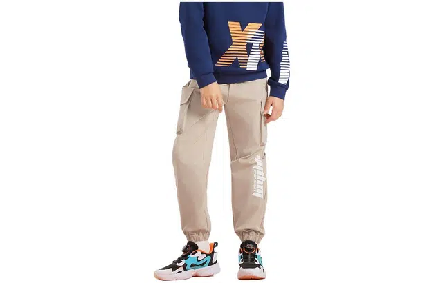 特步 童装 纯色字母印花束脚工装休闲裤 男童