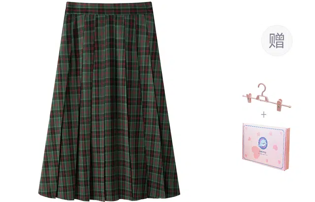 东鲸岁时记 学院风复古显瘦中长款百搭休闲长裙 女款 圣诞季绿格
