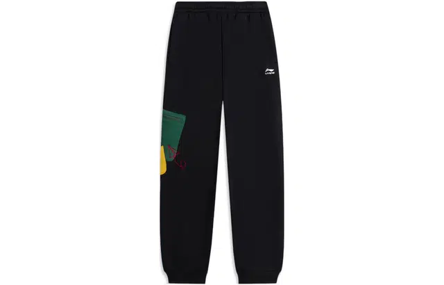 李宁儿童 童装 运动生活系列 撞色束脚针织运动裤 男童 黑色