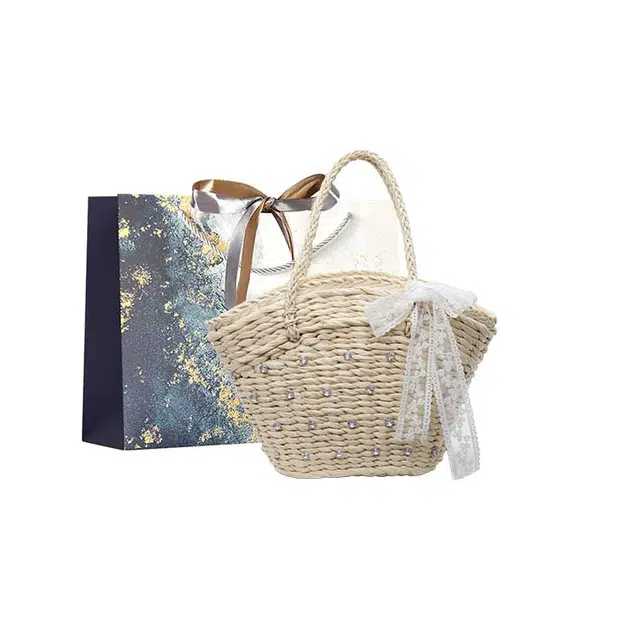 伊曼家 法式温柔风文艺菜篮子包度假风镶钻 草编 手提包 女款 多色