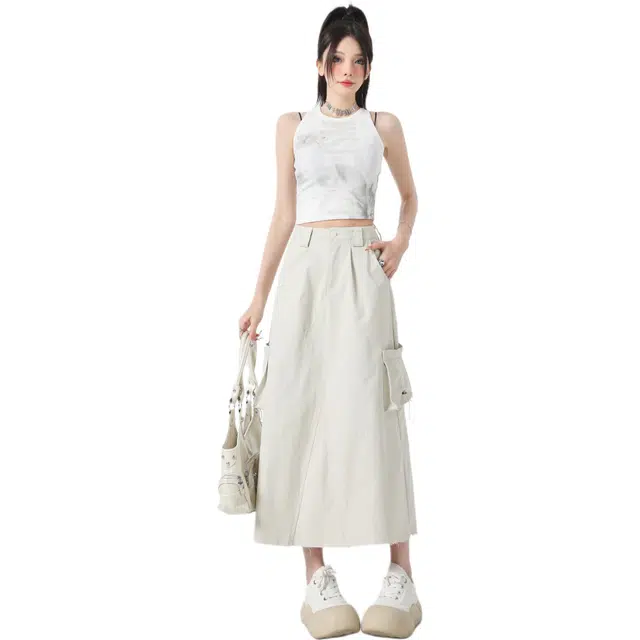 玫丝朵 复古多口袋设计宽松百搭休闲长裙 女款