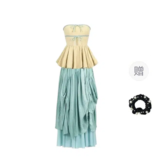 雾闪闪 胸蝴蝶结小众多巴胺不规则裙装套装 女款