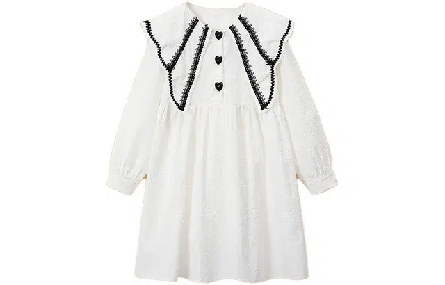 梦特娇 童装 爱心娃娃领长袖儿童连衣裙 女童