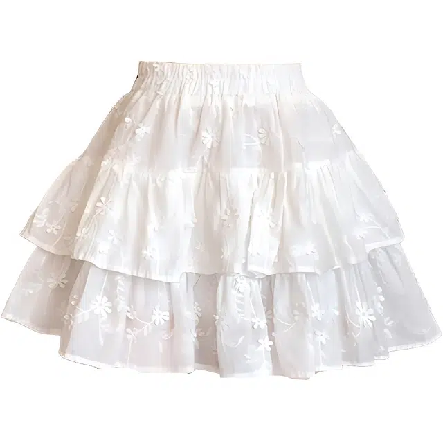 哒头下雨不愁 甜酷风修身纯色蓬蓬裙高腰时尚百搭休闲短裙 女款 白色