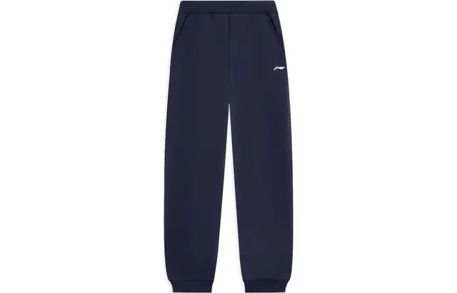 李宁儿童 运动生活系列 纯色松紧腰束脚加绒保暖针织运动裤 儿童款 水手蓝